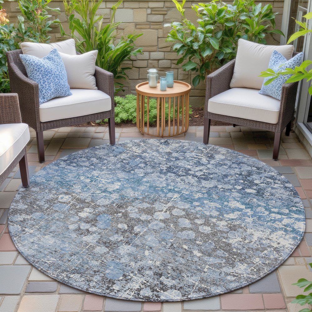 Machine Washable Indoor/Outdoor Chantille ACN2113 Blue 8' x 8' Round Rug. Picture 6