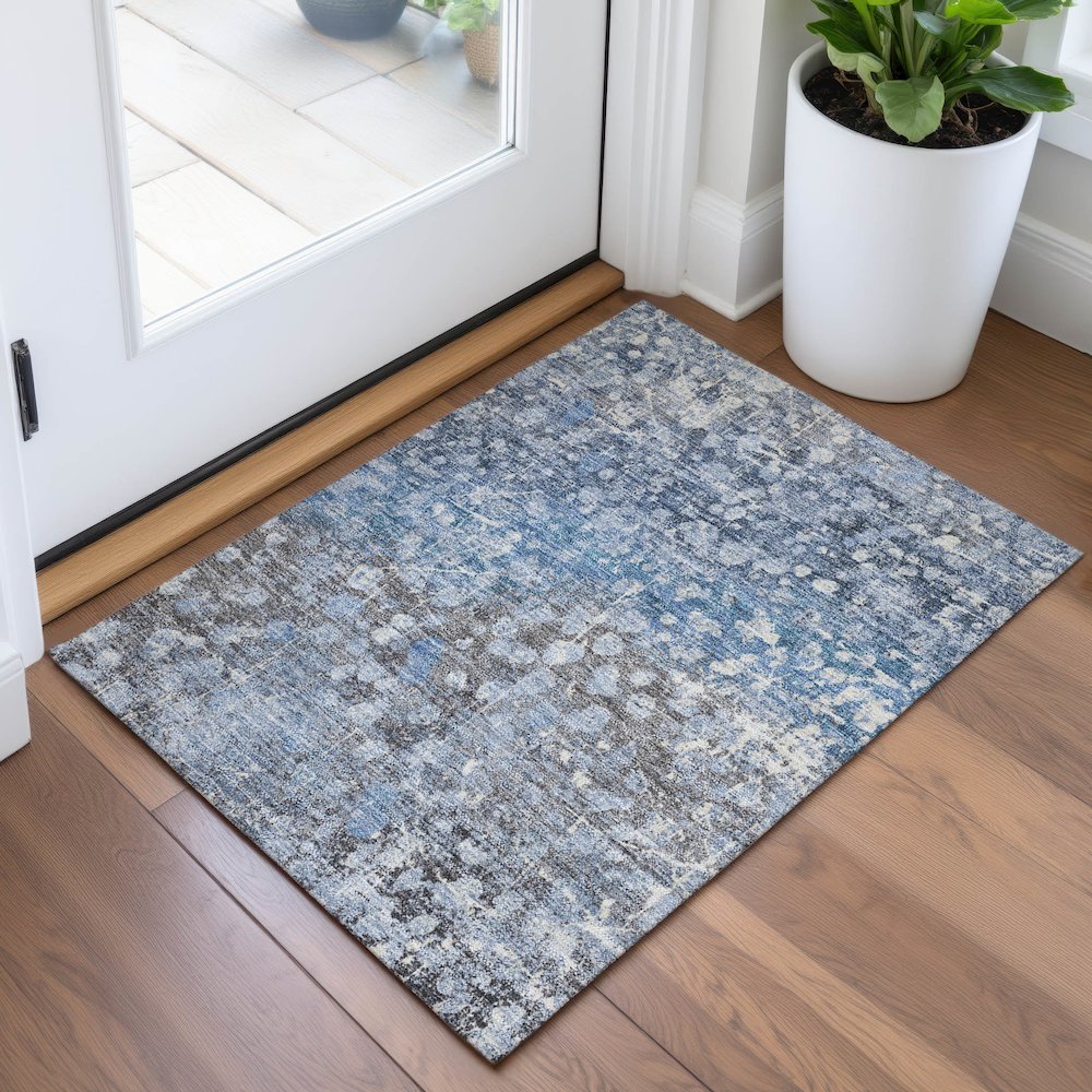 Machine Washable Indoor/Outdoor Chantille ACN2113 Blue 1'8" x 2'6" Rug. Picture 5