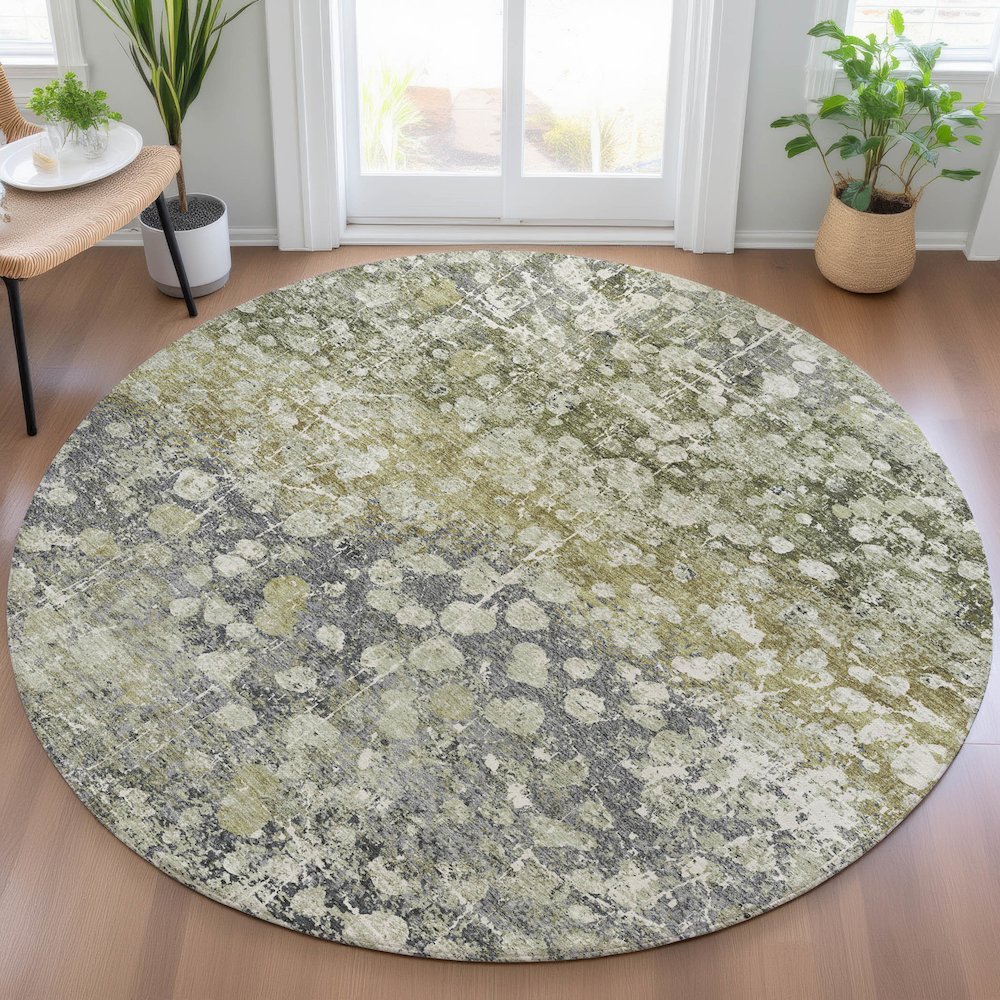 Machine Washable Indoor/Outdoor Chantille ACN2113 Olive 8' x 8' Round Rug. Picture 5