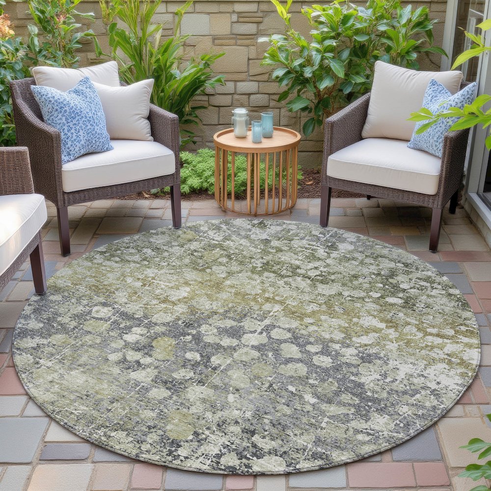 Machine Washable Indoor/Outdoor Chantille ACN2113 Olive 8' x 8' Round Rug. Picture 6