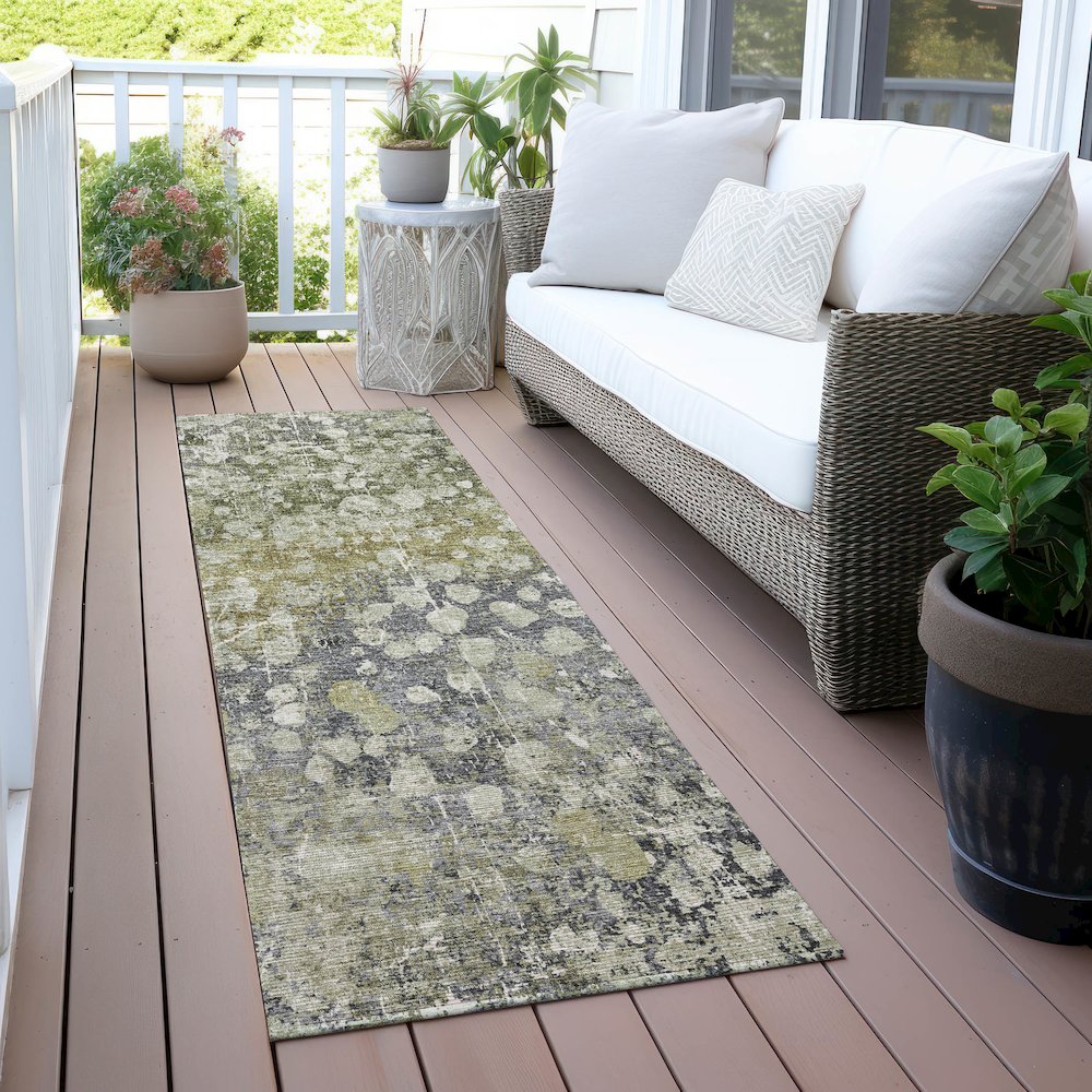 Machine Washable Indoor/Outdoor Chantille ACN2113 Olive 2'3" x 7'6" Runner Rug. Picture 6