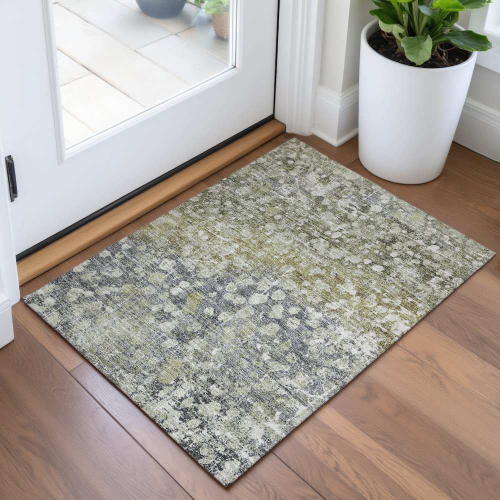 Machine Washable Indoor/Outdoor Chantille ACN2113 Olive 1'8" x 2'6" Rug. Picture 5