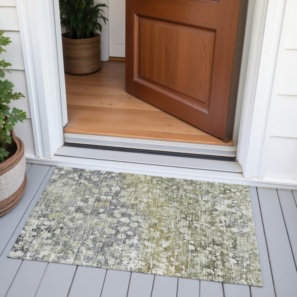 Machine Washable Indoor/Outdoor Chantille ACN2113 Olive 1'8" x 2'6" Rug. Picture 6