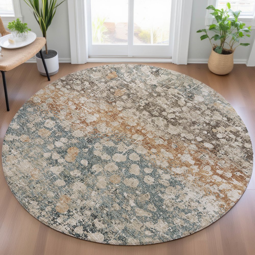 Machine Washable Indoor/Outdoor Chantille ACN2113 Putty 8' x 8' Round Rug. Picture 5