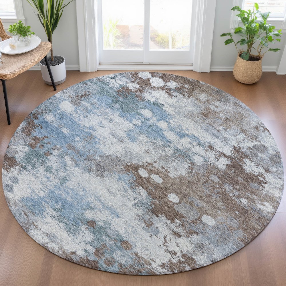 Machine Washable Indoor/Outdoor Chantille ACN2114 Brown 8' x 8' Round Rug. Picture 5
