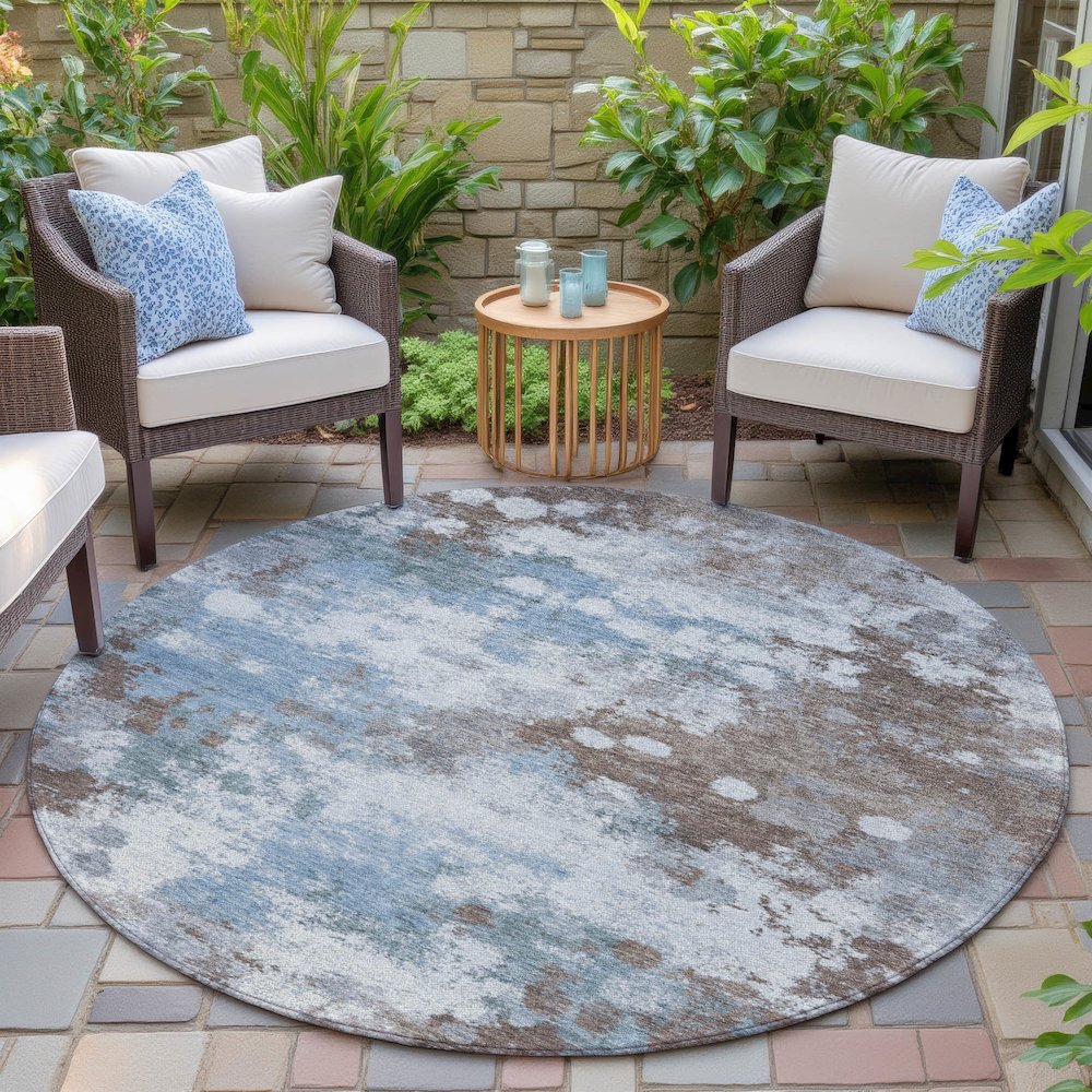 Machine Washable Indoor/Outdoor Chantille ACN2114 Brown 8' x 8' Round Rug. Picture 6