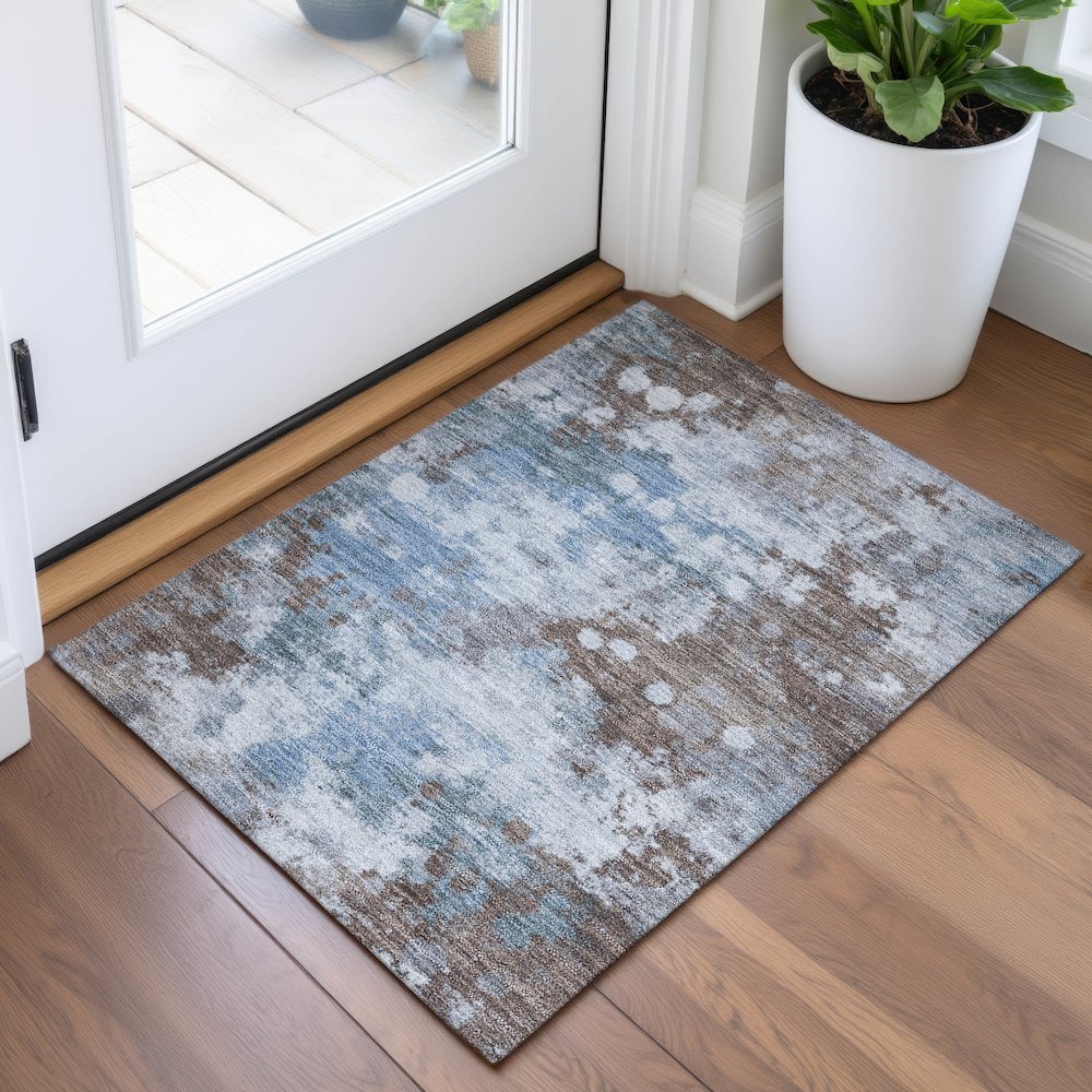 Machine Washable Indoor/Outdoor Chantille ACN2114 Brown 1'8" x 2'6" Rug. Picture 5
