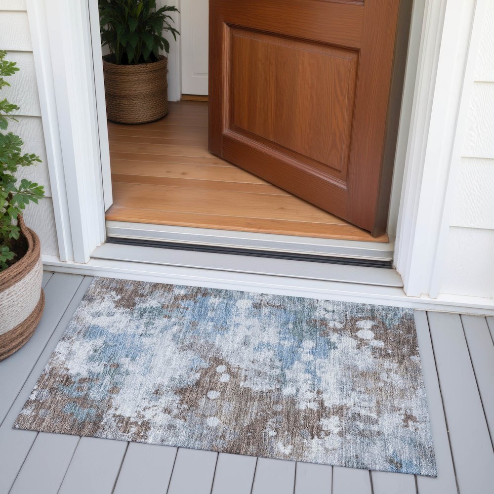 Machine Washable Indoor/Outdoor Chantille ACN2114 Brown 1'8" x 2'6" Rug. Picture 6