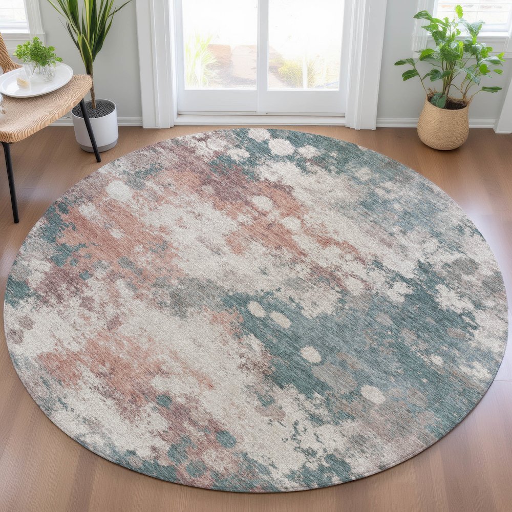 Machine Washable Indoor/Outdoor Chantille ACN2114 Coral 8' x 8' Round Rug. Picture 5