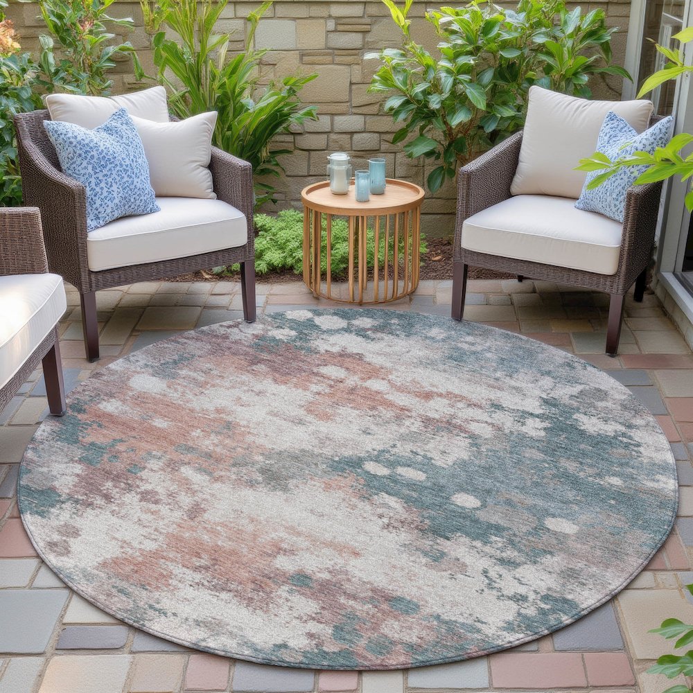 Machine Washable Indoor/Outdoor Chantille ACN2114 Coral 8' x 8' Round Rug. Picture 6