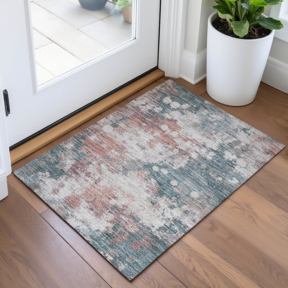 Machine Washable Indoor/Outdoor Chantille ACN2114 Coral 1'8" x 2'6" Rug. Picture 5