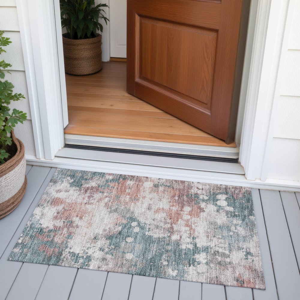 Machine Washable Indoor/Outdoor Chantille ACN2114 Coral 1'8" x 2'6" Rug. Picture 6