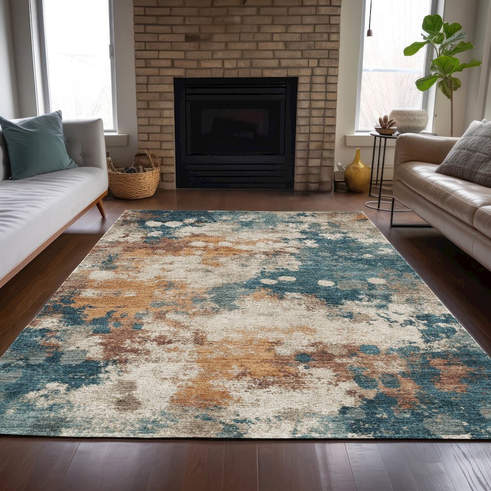 Machine Washable Indoor/Outdoor Chantille ACN2114 Teal 2'6" x 3'10" Rug. Picture 6