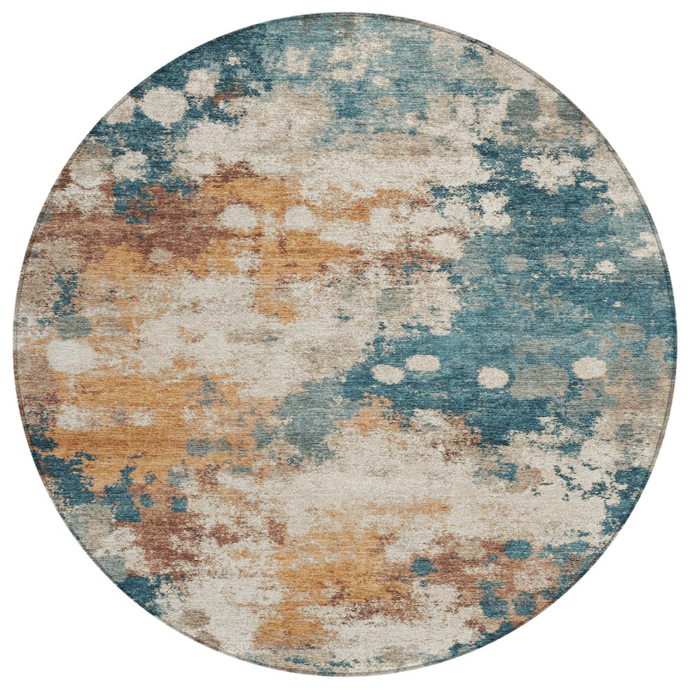 Machine Washable Indoor/Outdoor Chantille ACN2114 Teal 8' x 8' Round Rug. Picture 1