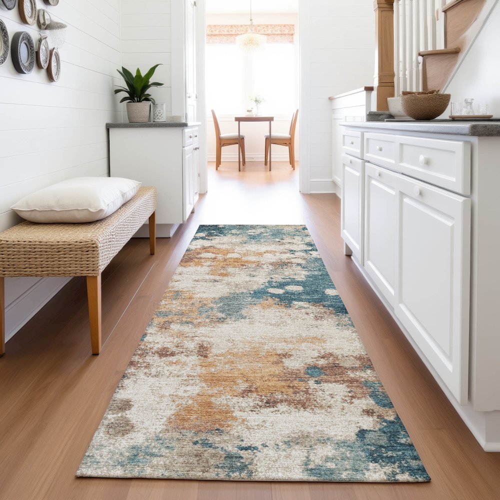 Machine Washable Indoor/Outdoor Chantille ACN2114 Teal 2'3" x 7'6" Runner Rug. Picture 5