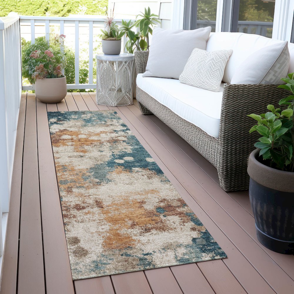 Machine Washable Indoor/Outdoor Chantille ACN2114 Teal 2'3" x 7'6" Runner Rug. Picture 6