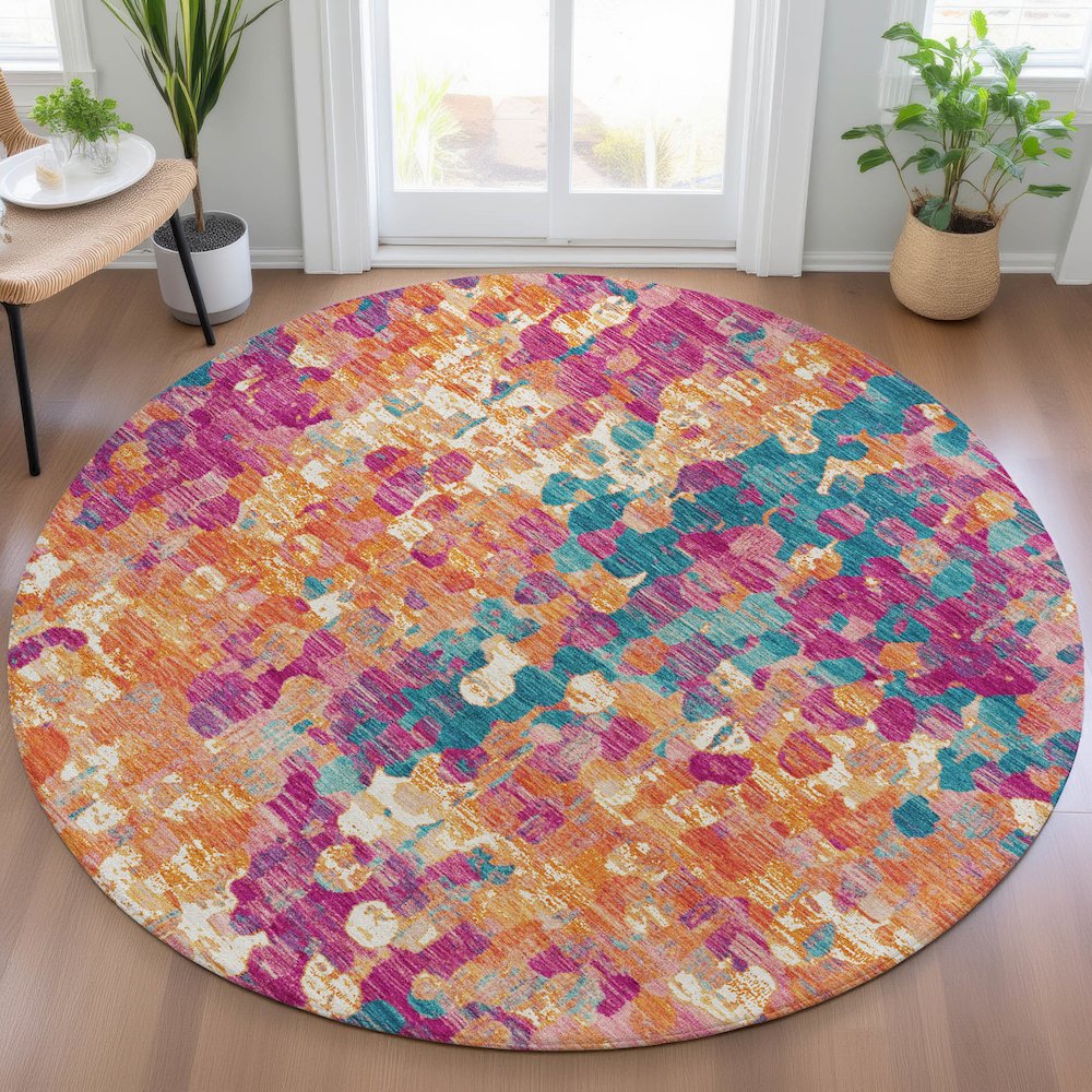 Machine Washable Indoor/Outdoor Chantille ACN2115 Blush 8' x 8' Round Rug. Picture 5