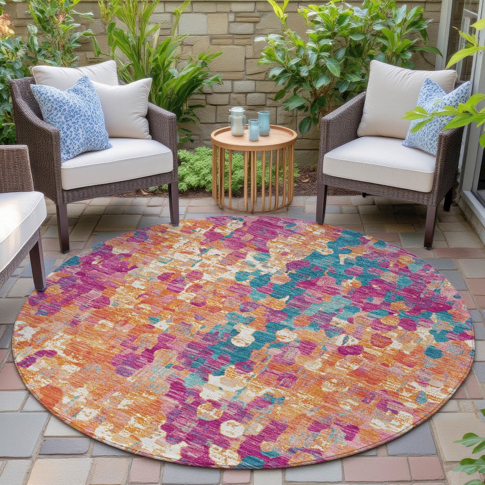 Machine Washable Indoor/Outdoor Chantille ACN2115 Blush 8' x 8' Round Rug. Picture 6