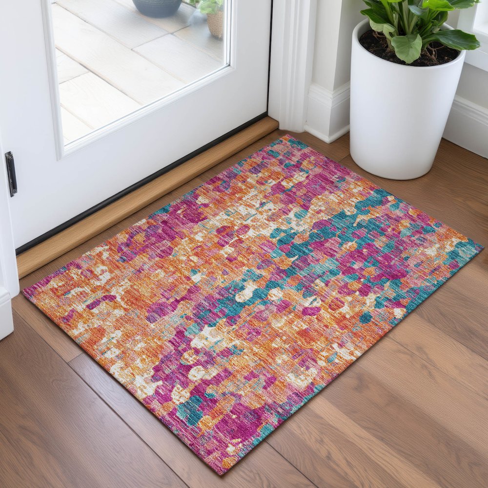 Machine Washable Indoor/Outdoor Chantille ACN2115 Blush 1'8" x 2'6" Rug. Picture 5