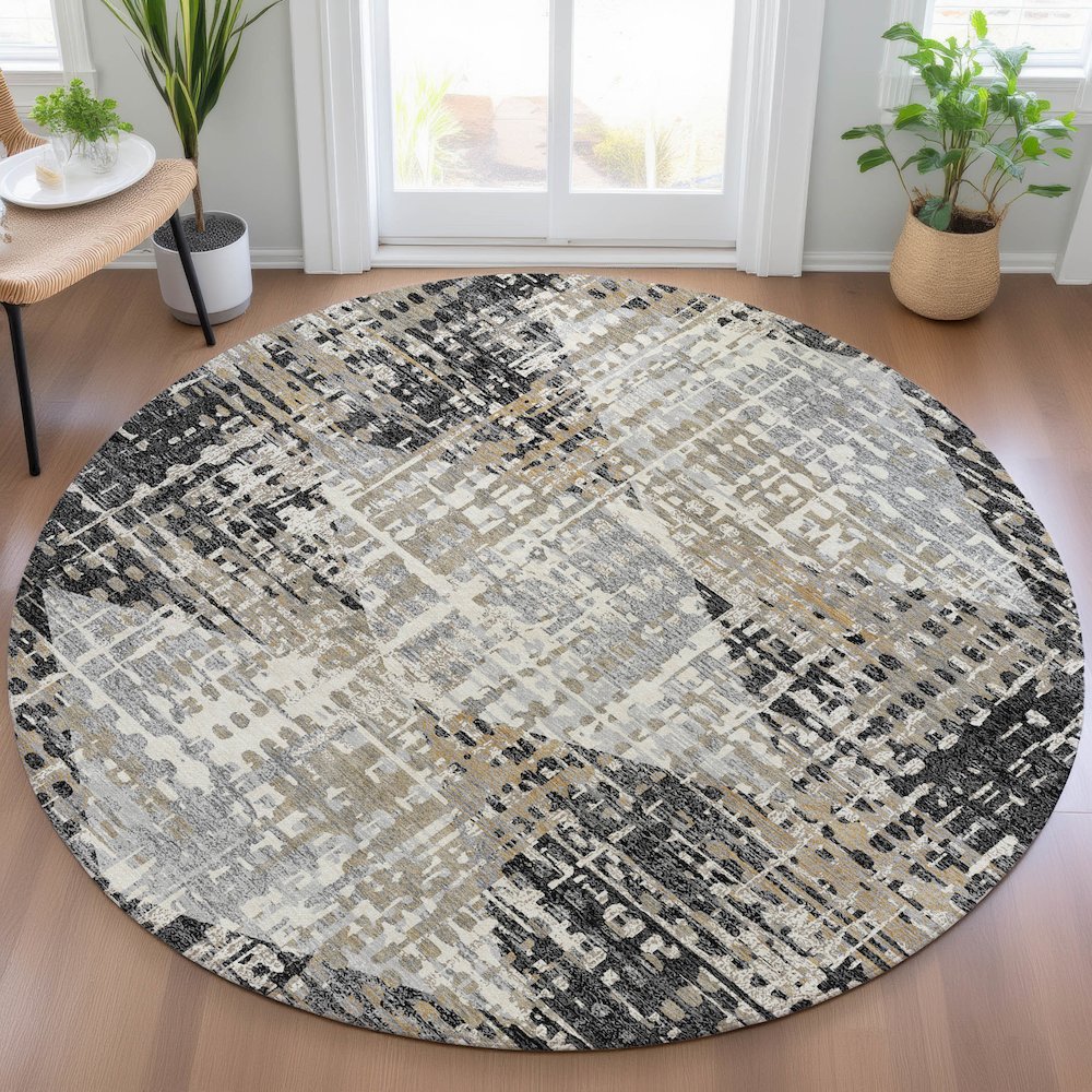 Machine Washable Indoor/Outdoor Chantille ACN2116 Black 8' x 8' Round Rug. Picture 5