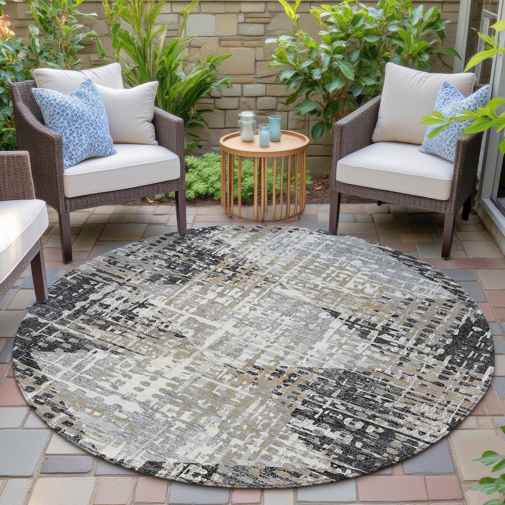 Machine Washable Indoor/Outdoor Chantille ACN2116 Black 8' x 8' Round Rug. Picture 6