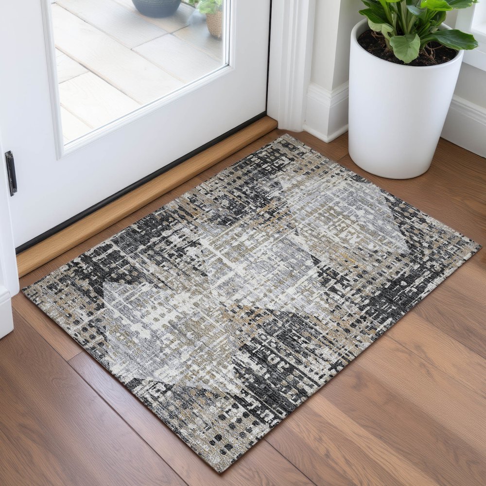 Machine Washable Indoor/Outdoor Chantille ACN2116 Black 1'8" x 2'6" Rug. Picture 5