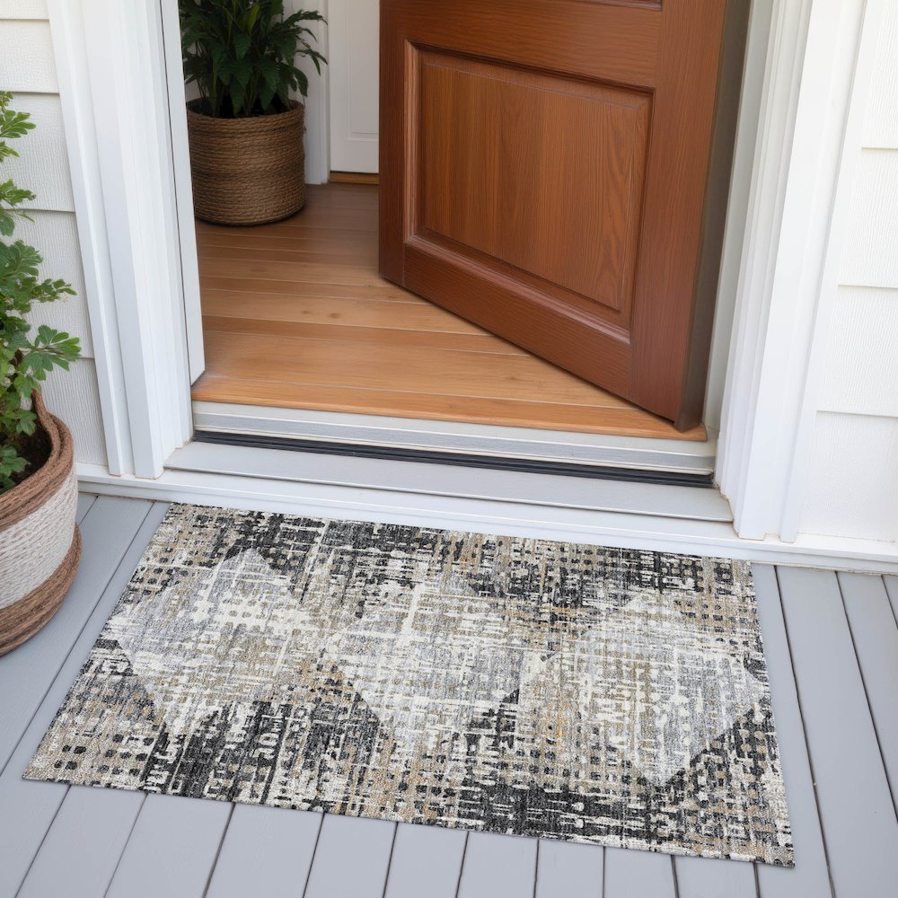 Machine Washable Indoor/Outdoor Chantille ACN2116 Black 1'8" x 2'6" Rug. Picture 6