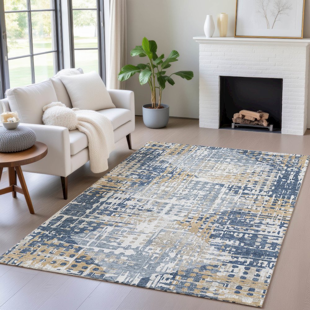Machine Washable Indoor/Outdoor Chantille ACN2116 Navy 2'6" x 3'10" Rug. Picture 5