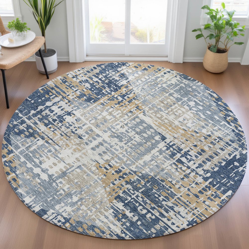 Machine Washable Indoor/Outdoor Chantille ACN2116 Navy 8' x 8' Round Rug. Picture 5