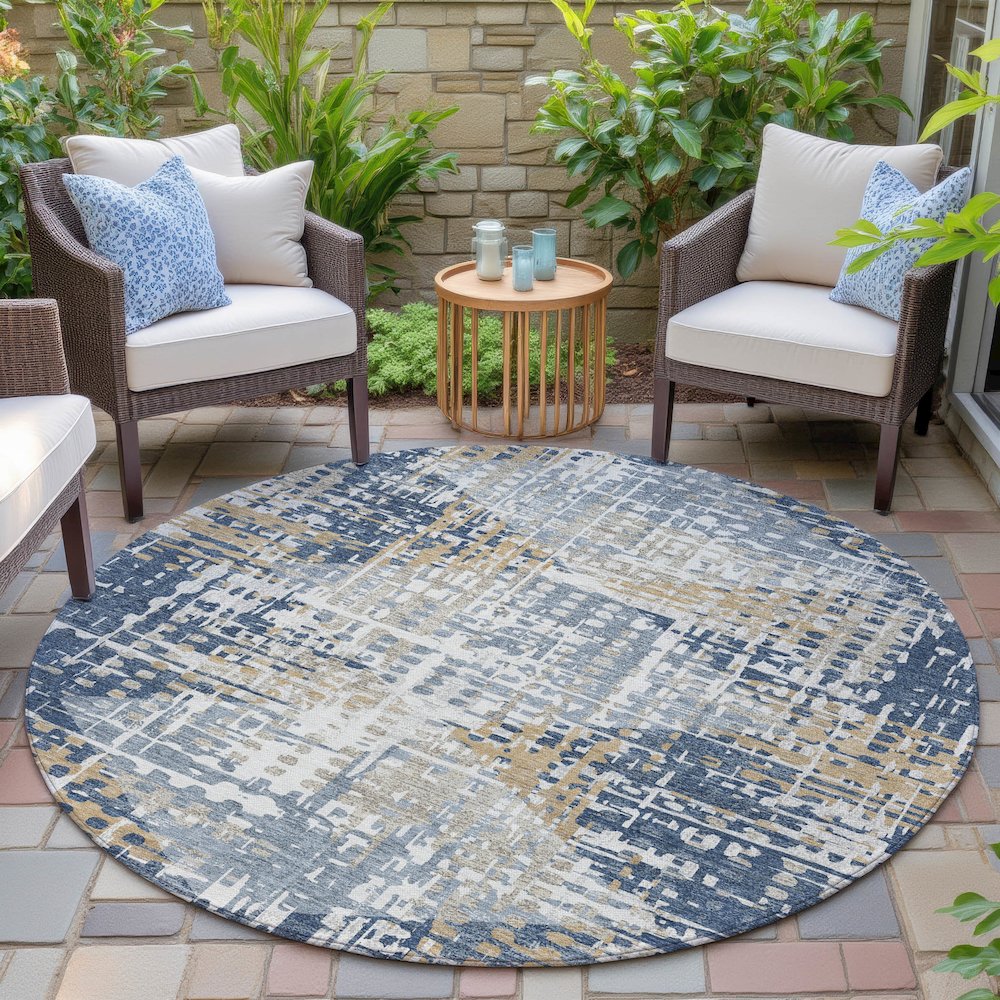 Machine Washable Indoor/Outdoor Chantille ACN2116 Navy 8' x 8' Round Rug. Picture 6