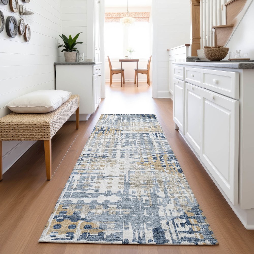 Machine Washable Indoor/Outdoor Chantille ACN2116 Navy 2'3" x 7'6" Runner Rug. Picture 5