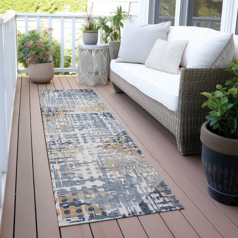Machine Washable Indoor/Outdoor Chantille ACN2116 Navy 2'3" x 7'6" Runner Rug. Picture 6
