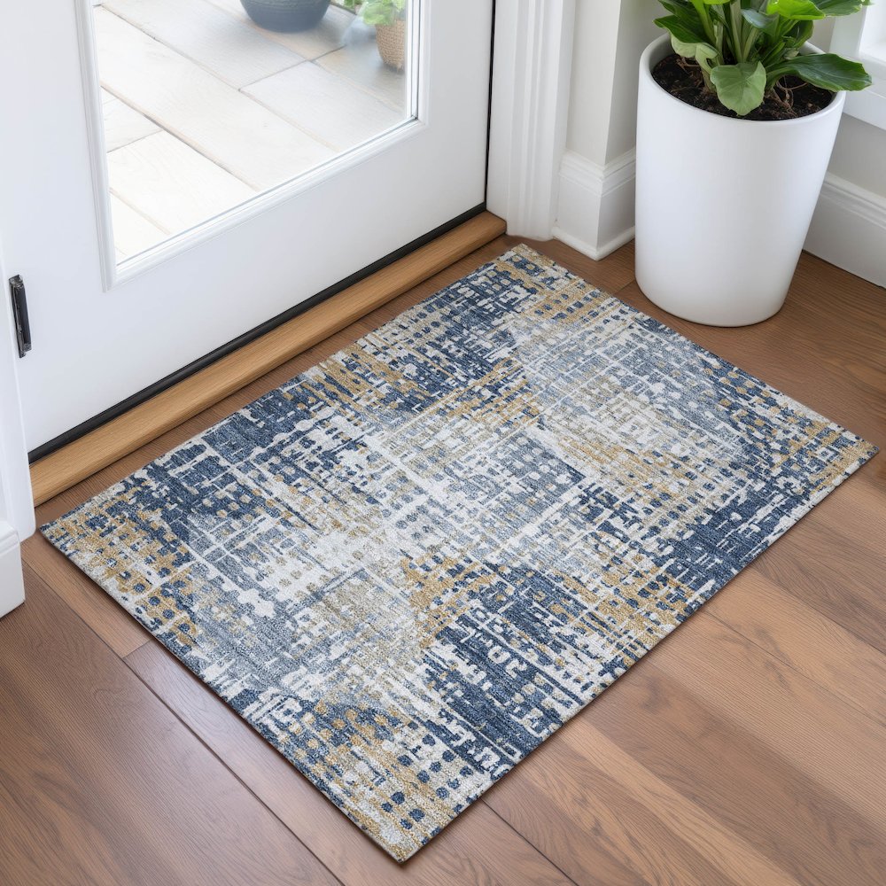 Machine Washable Indoor/Outdoor Chantille ACN2116 Navy 1'8" x 2'6" Rug. Picture 5