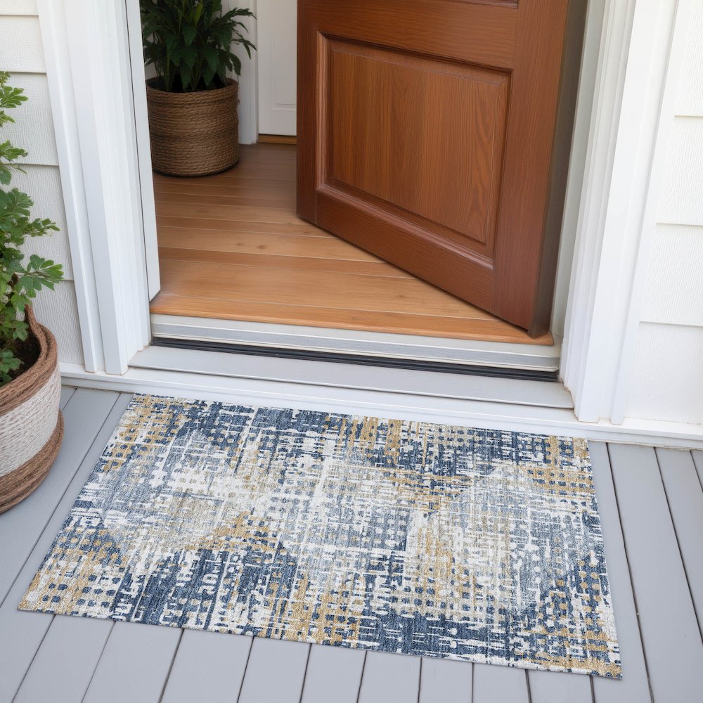 Machine Washable Indoor/Outdoor Chantille ACN2116 Navy 1'8" x 2'6" Rug. Picture 6