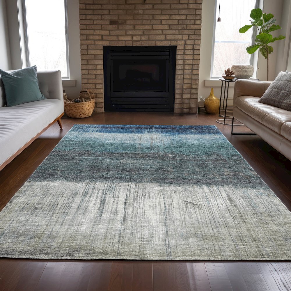 Machine Washable Indoor/Outdoor Chantille ACN2118 Blue 2'6" x 3'10" Rug. Picture 6