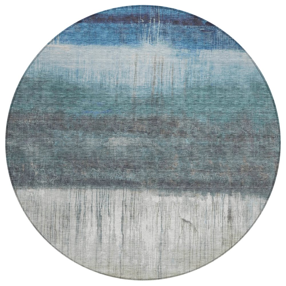 Machine Washable Indoor/Outdoor Chantille ACN2118 Blue 8' x 8' Round Rug. Picture 1