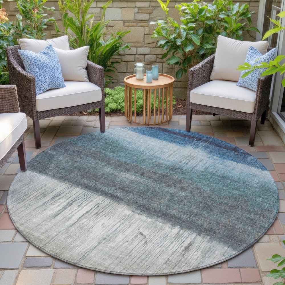 Machine Washable Indoor/Outdoor Chantille ACN2118 Blue 8' x 8' Round Rug. Picture 6