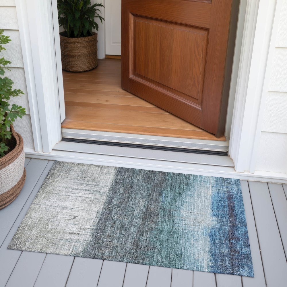 Machine Washable Indoor/Outdoor Chantille ACN2118 Blue 1'8" x 2'6" Rug. Picture 6