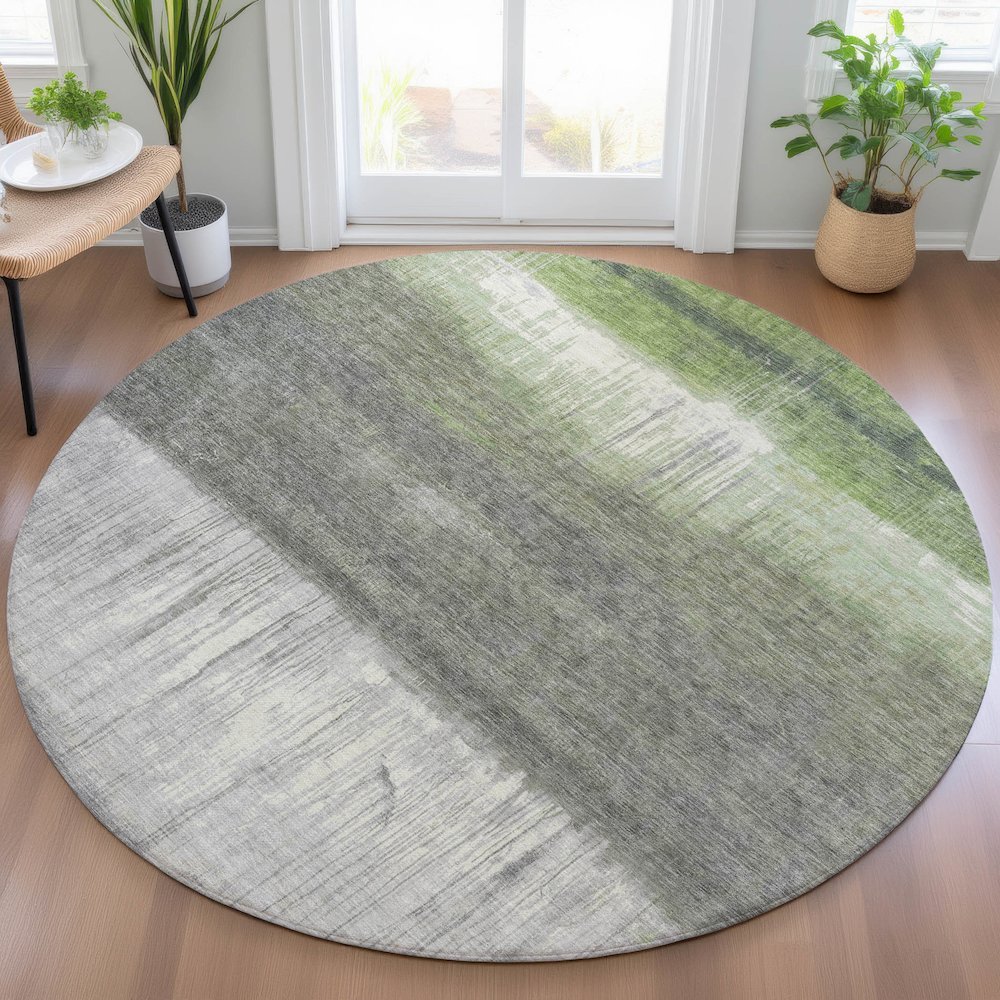 Machine Washable Indoor/Outdoor Chantille ACN2118 Fern 8' x 8' Round Rug. Picture 5