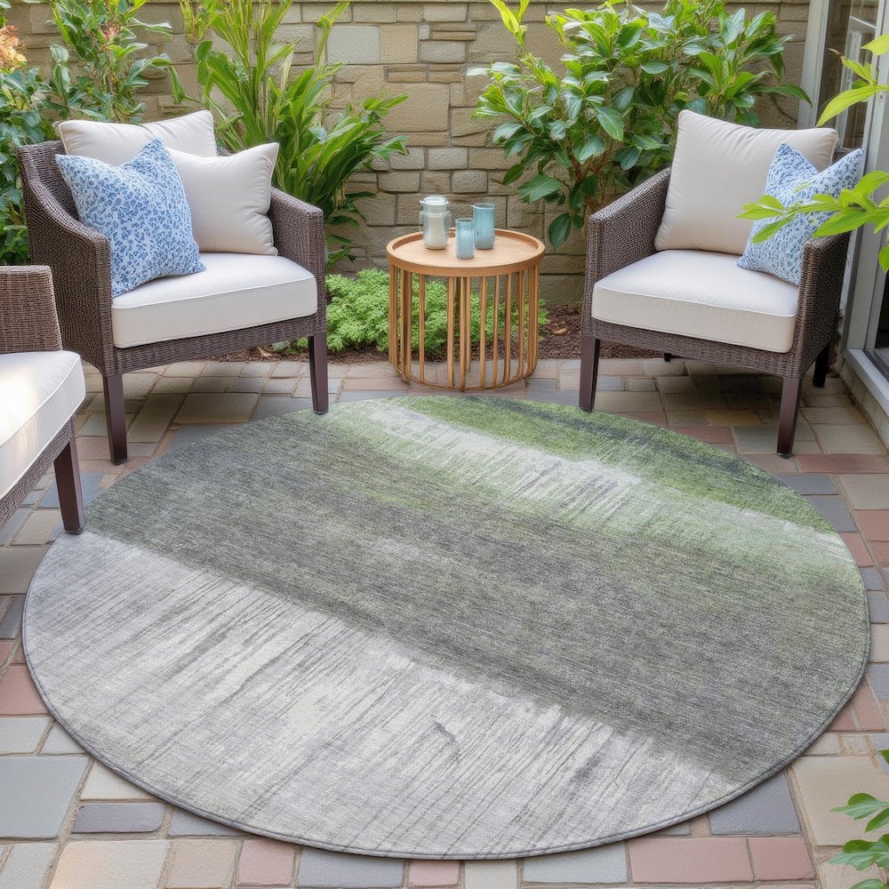 Machine Washable Indoor/Outdoor Chantille ACN2118 Fern 8' x 8' Round Rug. Picture 6
