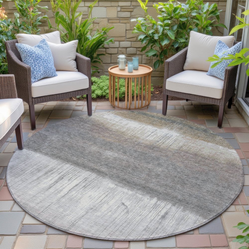 Machine Washable Indoor/Outdoor Chantille ACN2118 Taupe 8' x 8' Round Rug. Picture 6