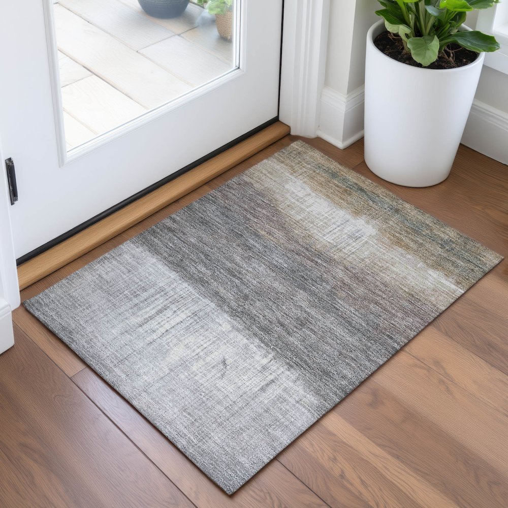 Machine Washable Indoor/Outdoor Chantille ACN2118 Taupe 1'8" x 2'6" Rug. Picture 5