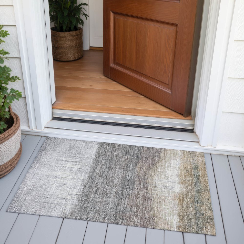 Machine Washable Indoor/Outdoor Chantille ACN2118 Taupe 1'8" x 2'6" Rug. Picture 6