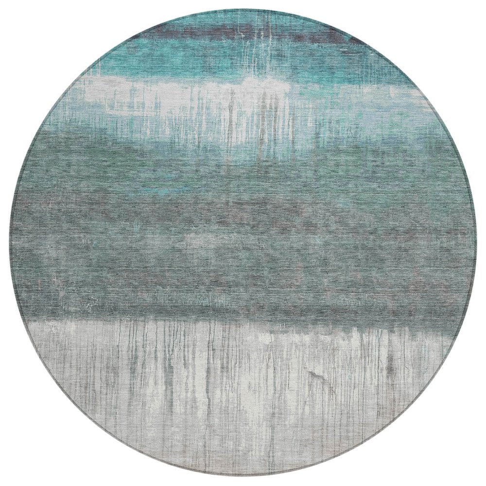 Machine Washable Indoor/Outdoor Chantille ACN2118 Teal 8' x 8' Round Rug. Picture 1