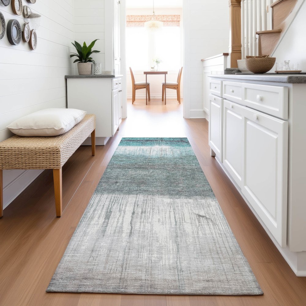 Machine Washable Indoor/Outdoor Chantille ACN2118 Teal 2'3" x 7'6" Runner Rug. Picture 5