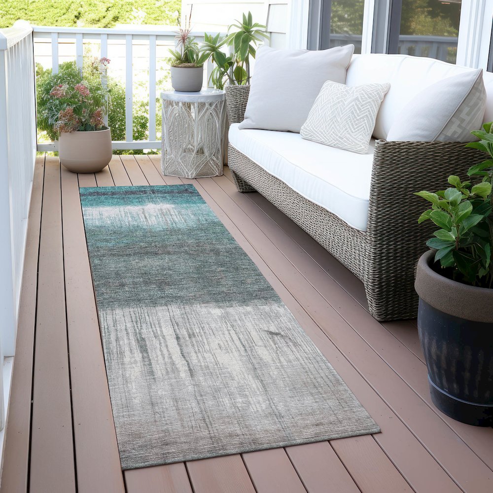 Machine Washable Indoor/Outdoor Chantille ACN2118 Teal 2'3" x 7'6" Runner Rug. Picture 6