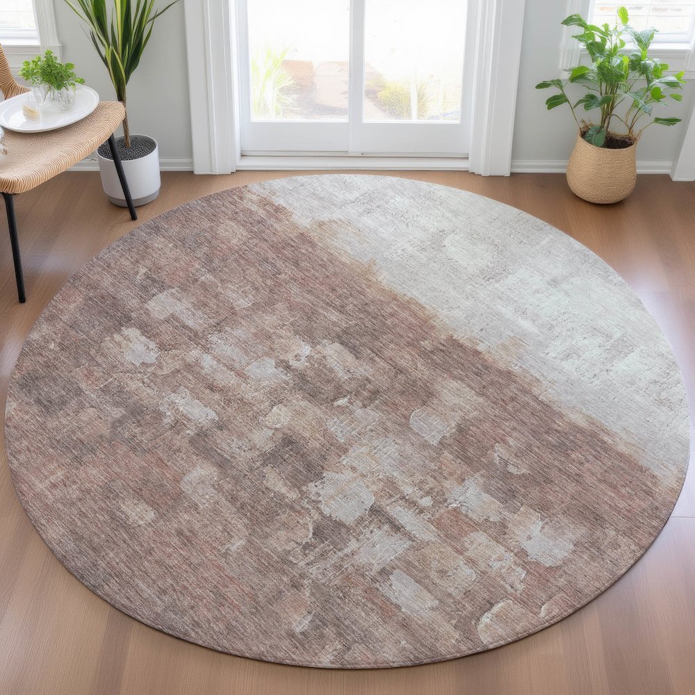 Machine Washable Indoor/Outdoor Chantille ACN2119 Paprika 8' x 8' Round Rug. Picture 5
