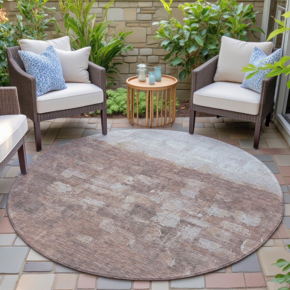 Machine Washable Indoor/Outdoor Chantille ACN2119 Paprika 8' x 8' Round Rug. Picture 6