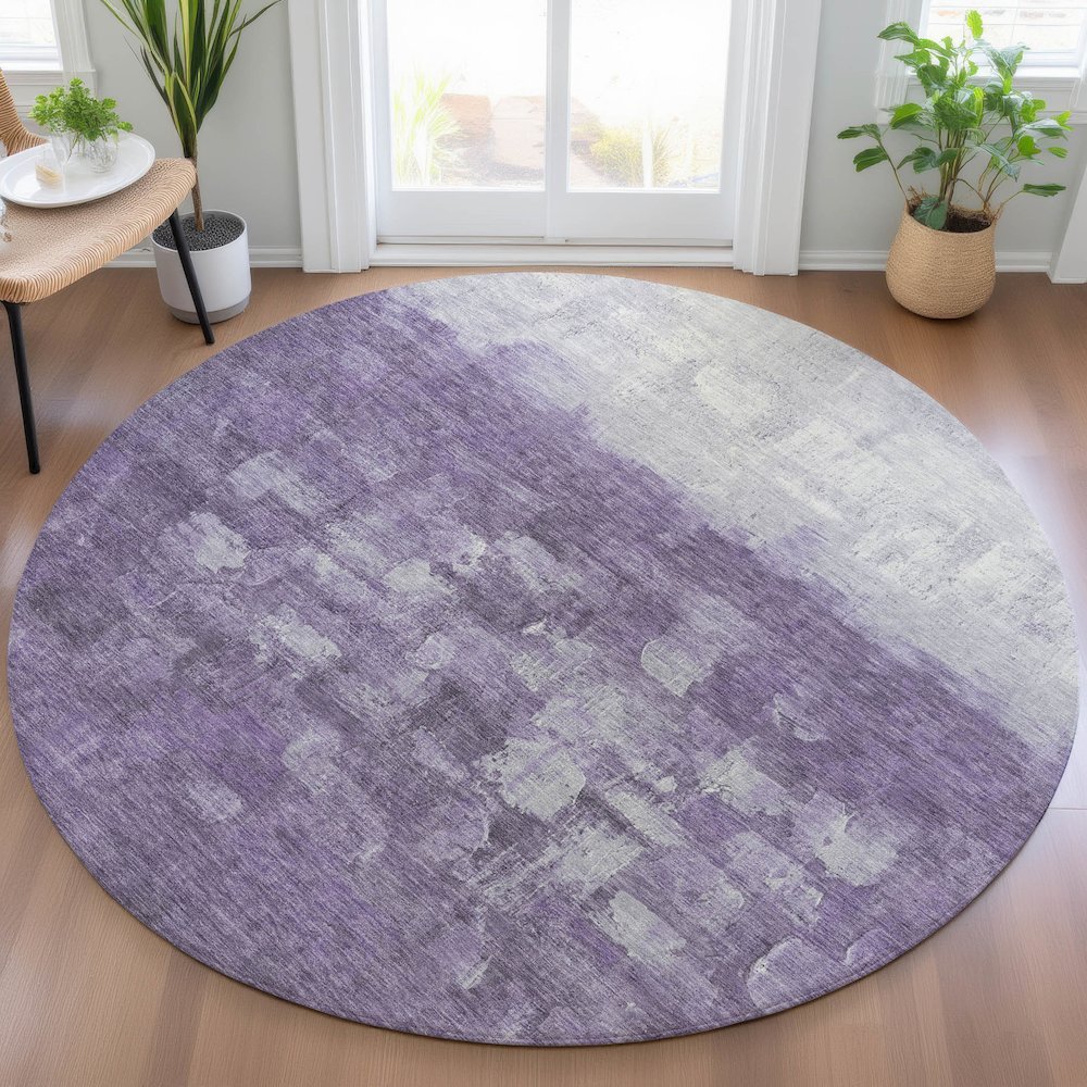 Machine Washable Indoor/Outdoor Chantille ACN2119 Purple 8' x 8' Round Rug. Picture 5