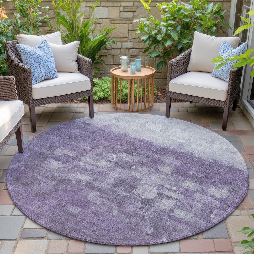 Machine Washable Indoor/Outdoor Chantille ACN2119 Purple 8' x 8' Round Rug. Picture 6